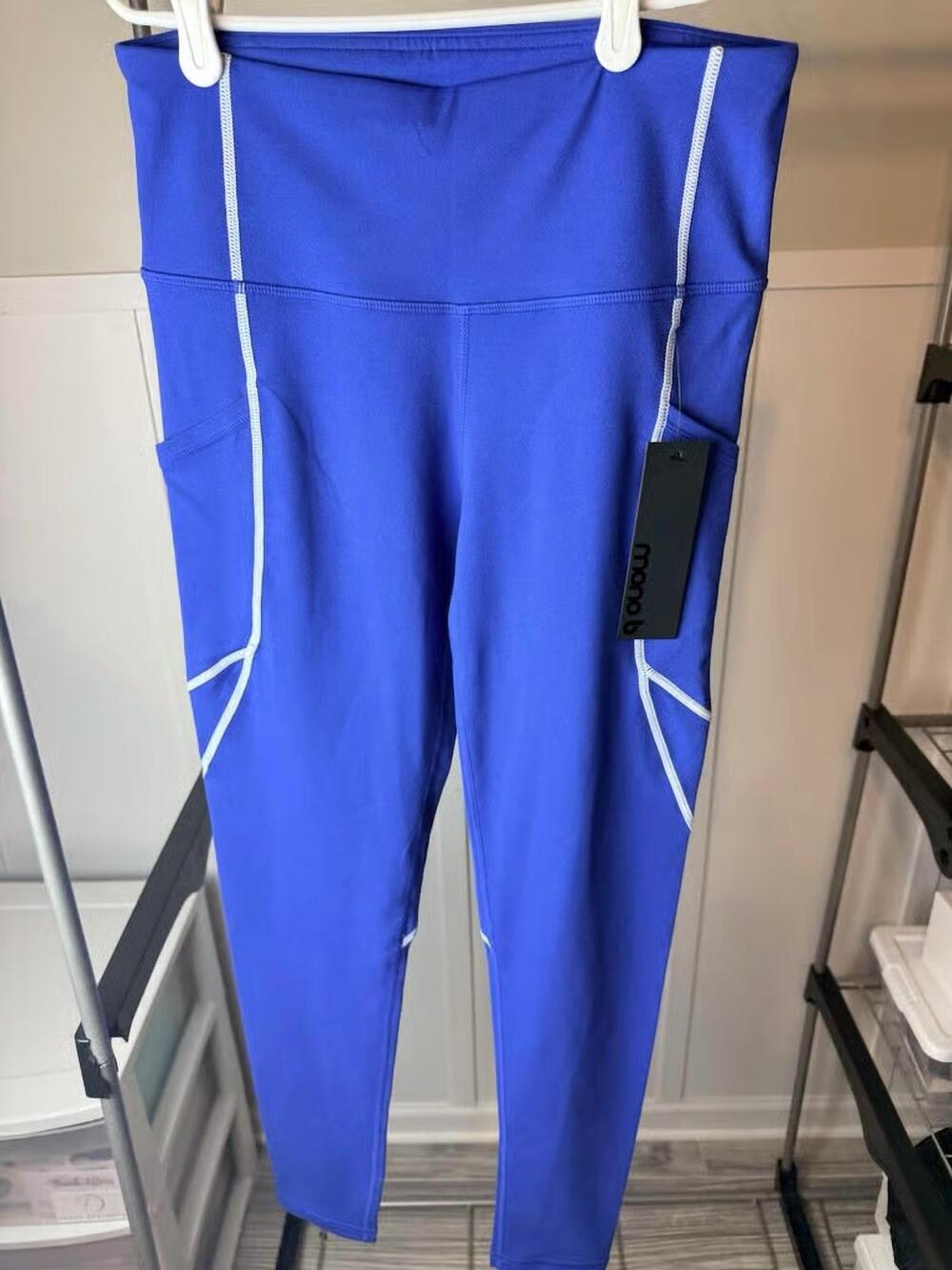 NEW MONO B women's contrast seam pocket legging in royal blue / white
